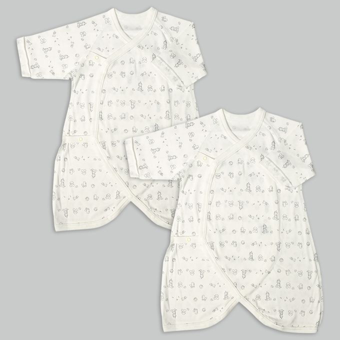 akachan honpo - 長袖蝴蝶裝2件組-按扣款 玩具箱-米白色 (50~60cm)