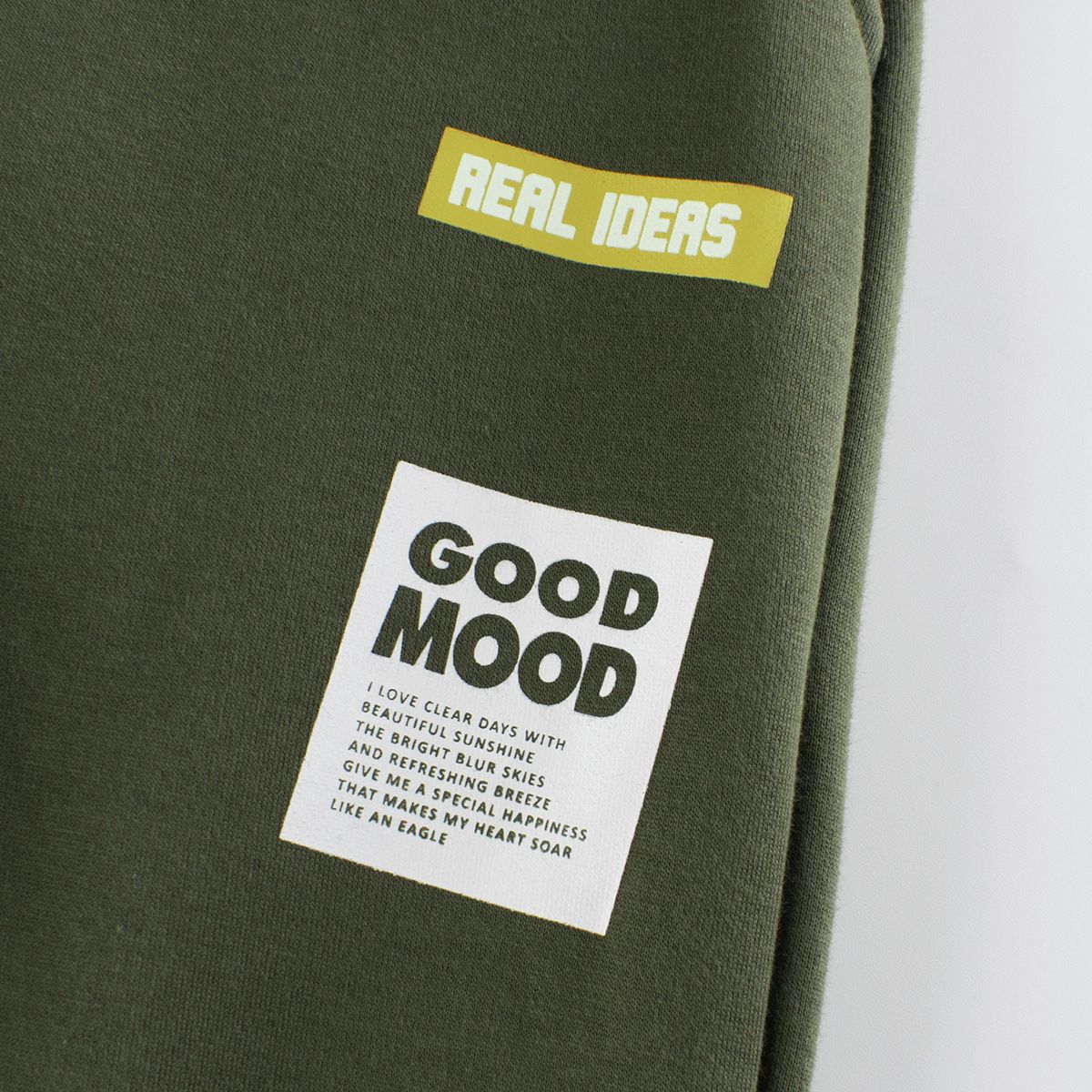 加絨混棉腰鬆緊長褲-GOOD MOOD-軍綠色