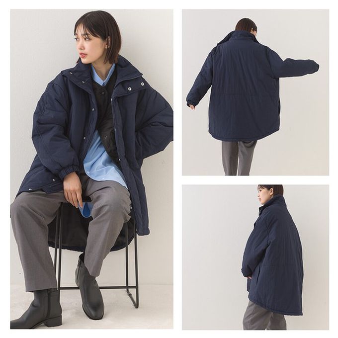 日本 OMNES - 蓬鬆厚感科技羽絨大衣保暖外套-海軍藍