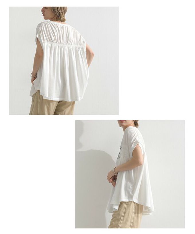 日本 le colis - 清爽天竺棉落肩皺摺短袖上衣-紅