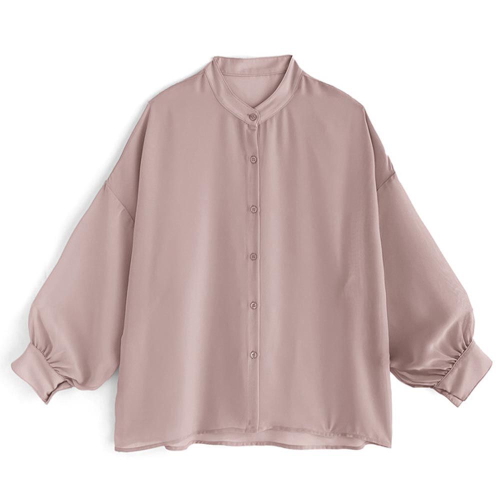 日本 GRL - 透膚感泡泡袖薄長袖襯衫-煙燻粉 (F)