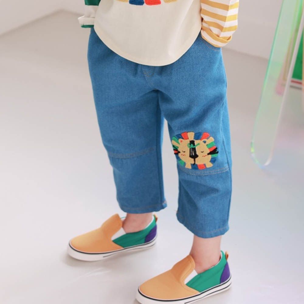 Coco rabbit 鬆緊腰獅子點綴丹寧長褲-中青