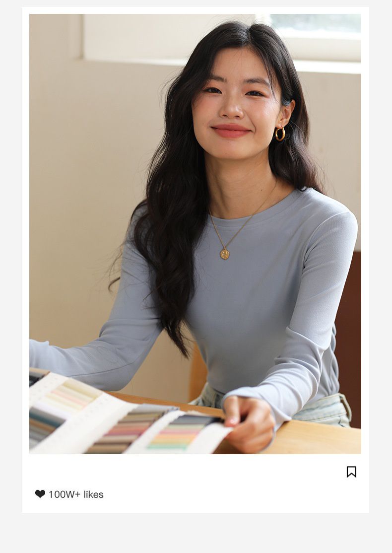 加絨暖暖長袖上衣-圓領-咖啡色 (F(建議40-70kg))