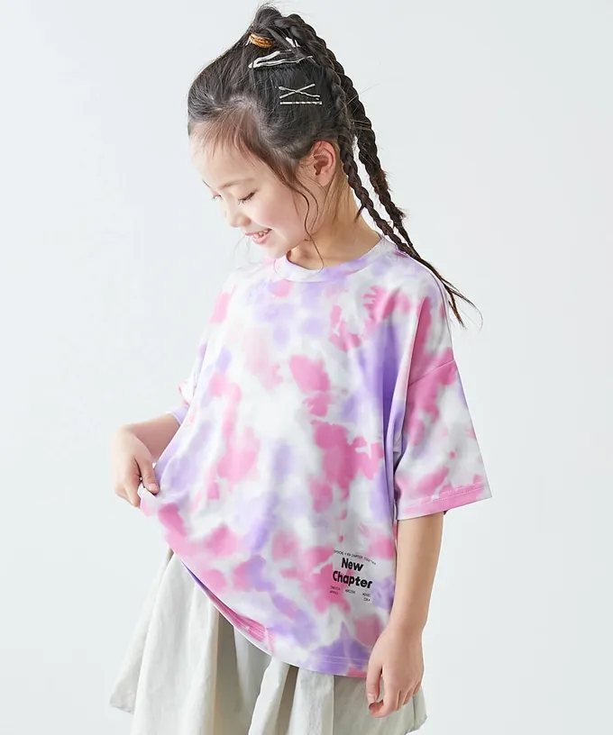 日本 devirock - 涼感速乾網眼 暈染印花短袖上衣-橘灰