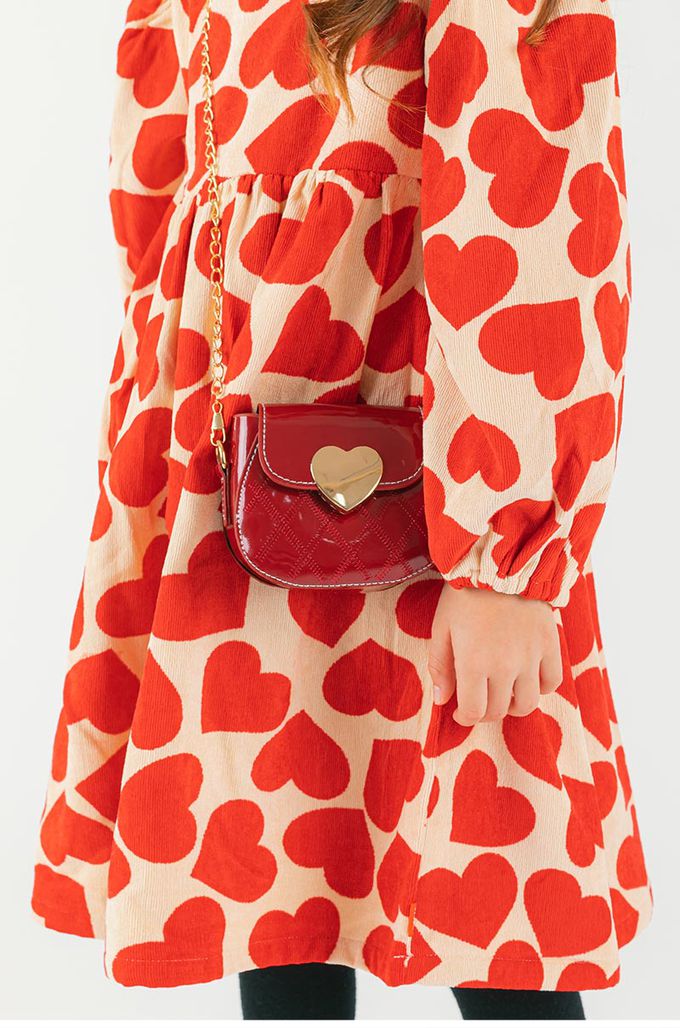 韓國 OZKIZ - (附小斜包) 紅色愛心燈芯絨洋裝-紅