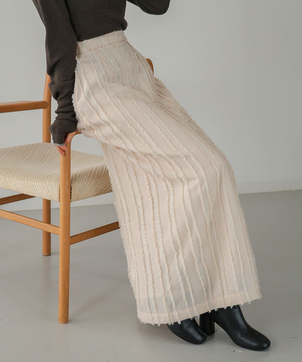 日本 Bab - 毛絨感直條顯瘦開叉長裙-黑