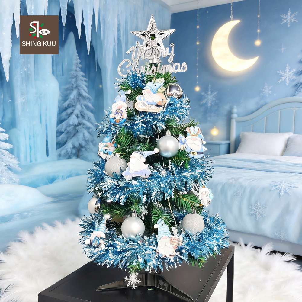 2尺60cm小美好套裝聖誕樹+5號藍白聖誕老公公彩繪木片飾品組_不含燈款_台灣本島免運費