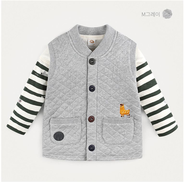 韓國 milk mile - 衍縫鋪棉鈕扣背心-駱馬-灰