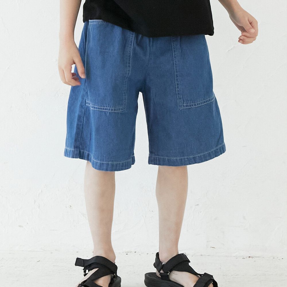 日本 riziere - 純棉大口袋寬版短褲-深藍