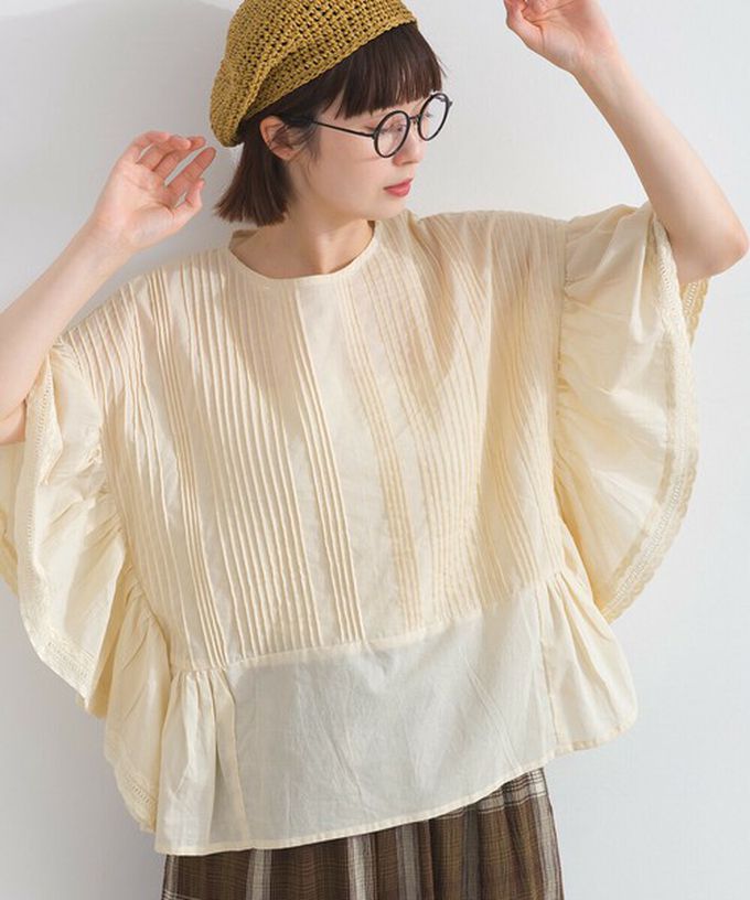 日本 Lupilien - 100%印度棉 細緻緹花大寬袖上衣-黑