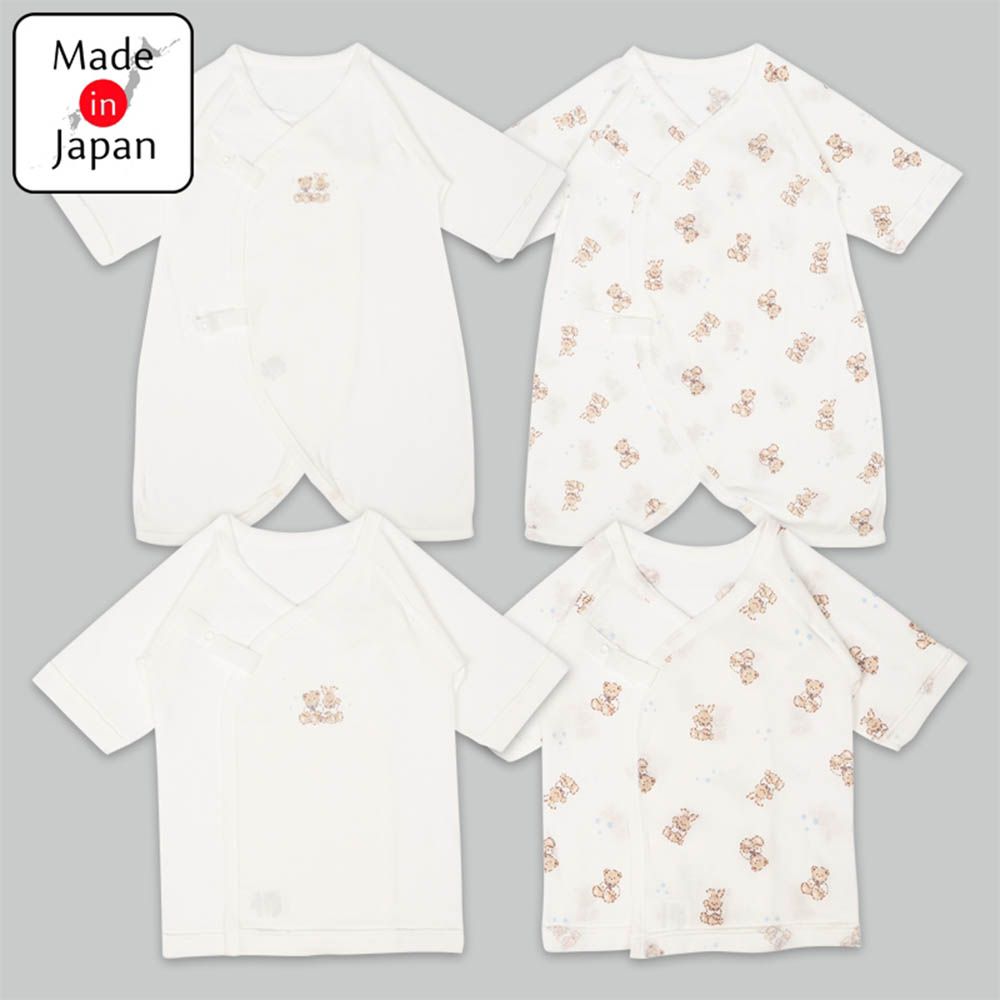 長袖新生兒內衣4件組有機棉-米白色 (50~60cm)-日本製