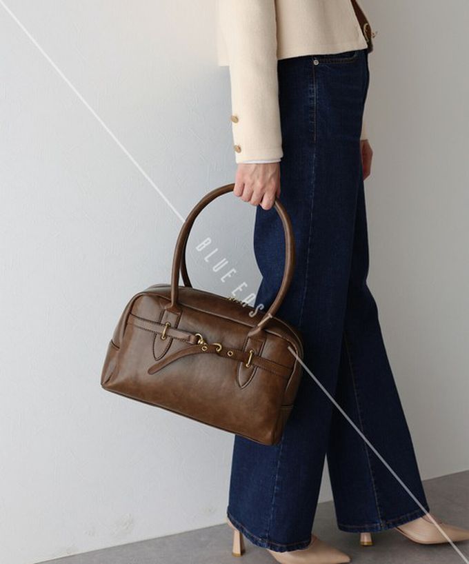 日本 BLUE EAST - 復古風皮帶造型波士頓肩背包-黑