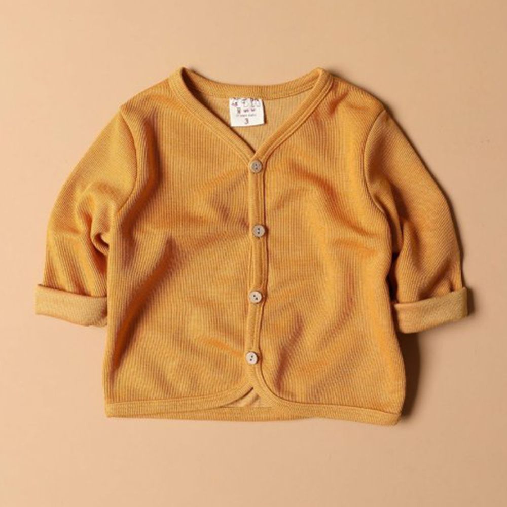 韓國製 - 木釦針織小外套-芥末黃
