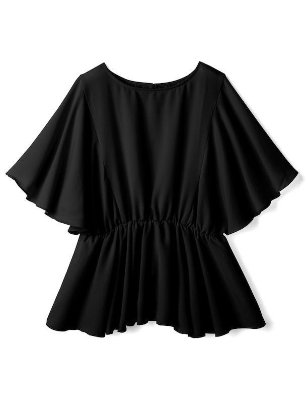 日本 GRL - 圓領寬鬆收腰波浪短袖上衣-米杏 (F)