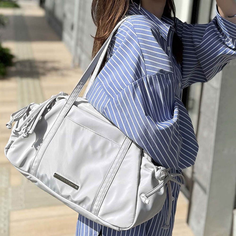 輕盈可愛蝴蝶結肩背波士頓包-淺灰