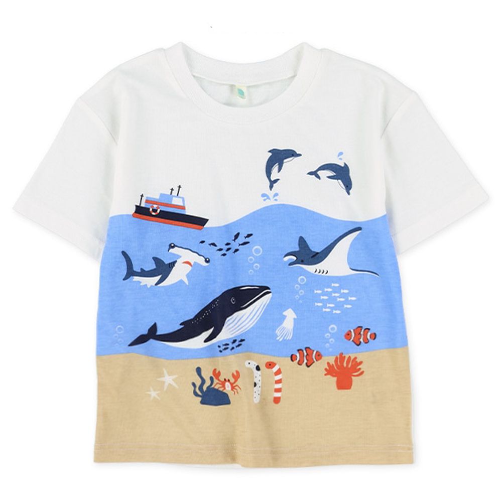 自然派動物印花短袖上衣-海洋-藍