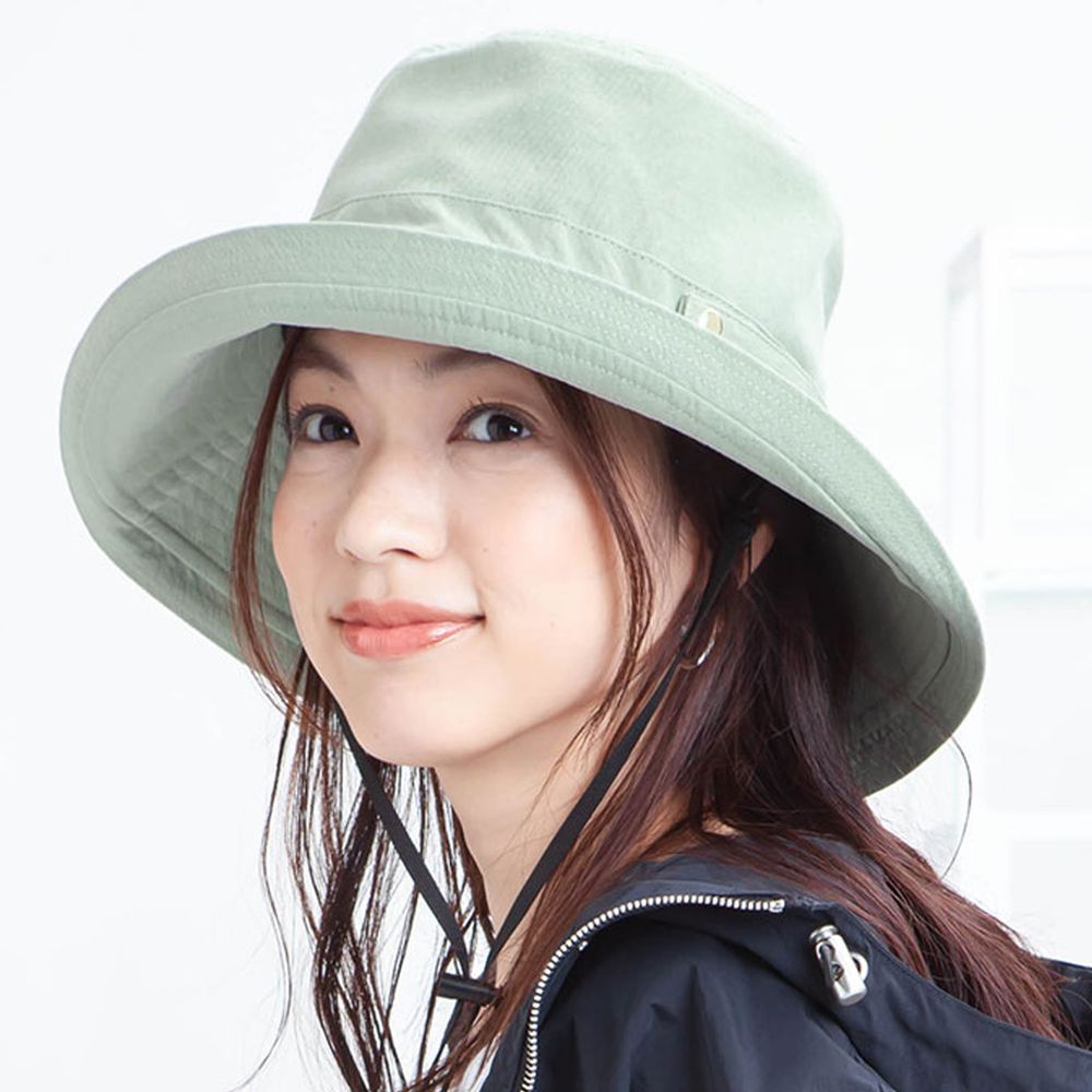 日本 irodori - 抗UV可捲收遮陽帽(附防風帽帶)-薄荷綠