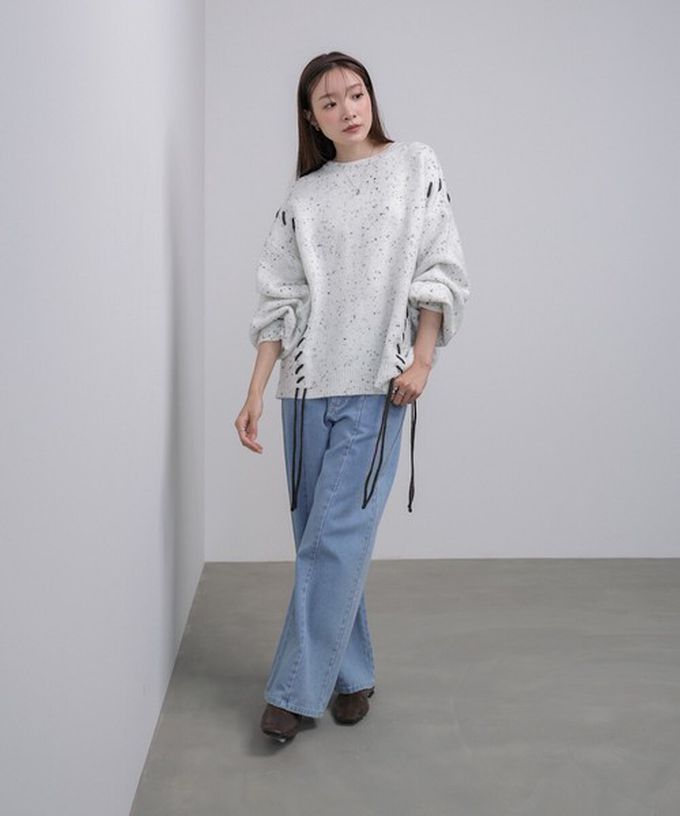 日本 Bab - 可可碎片感率性縫線針織上衣-灰白