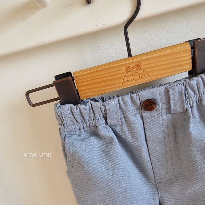 韓國 AIDA - 鬆緊腰純色直筒長褲-天藍