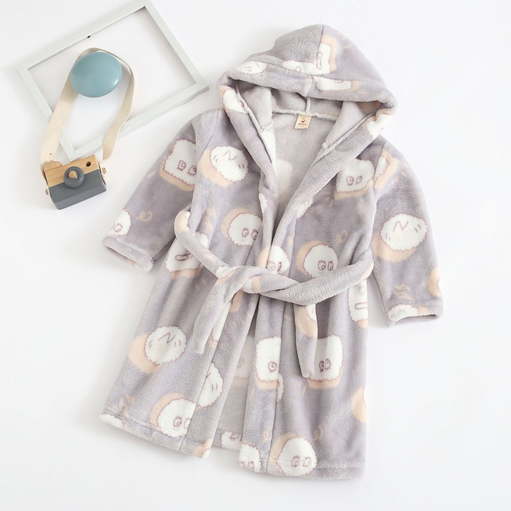 超柔軟珊瑚絨浴袍睡衣-灰色小海綿
