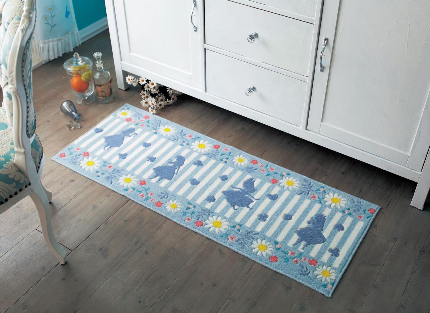 日本千趣會 - mini labo 去泥污腳踏墊-法蘭西花朵-藍綠