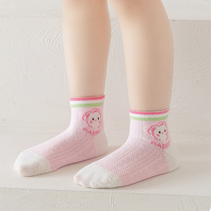 love, charlotte - 小兔大花櫻桃網眼短筒棉襪-5 雙一組