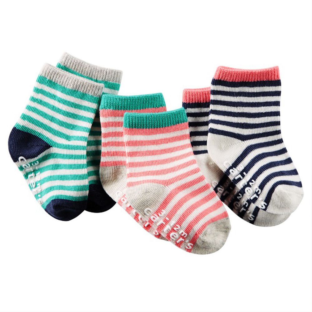 美國 Carter's - 嬰幼兒短襪三入組-綠粉黑 (6-8Y)