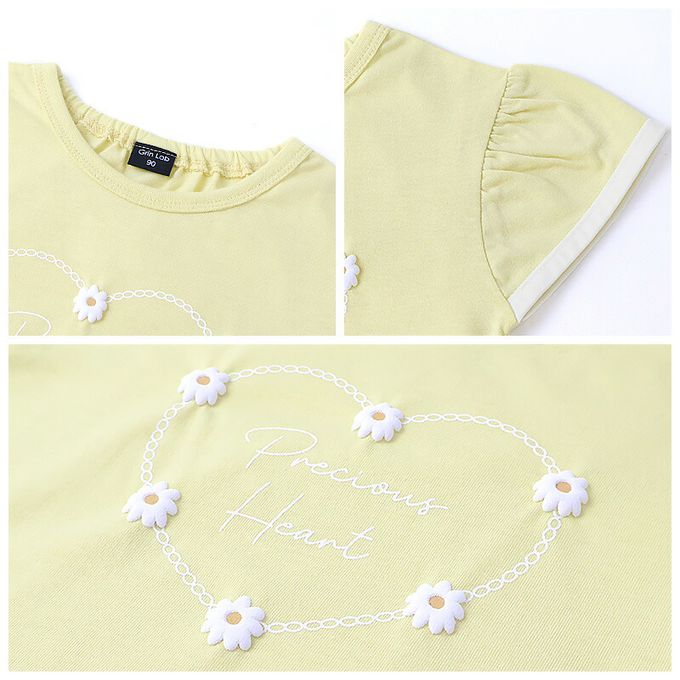 日本 ZOOLAND - 可愛女孩印花短袖上衣-蕾絲下擺-薄荷綠