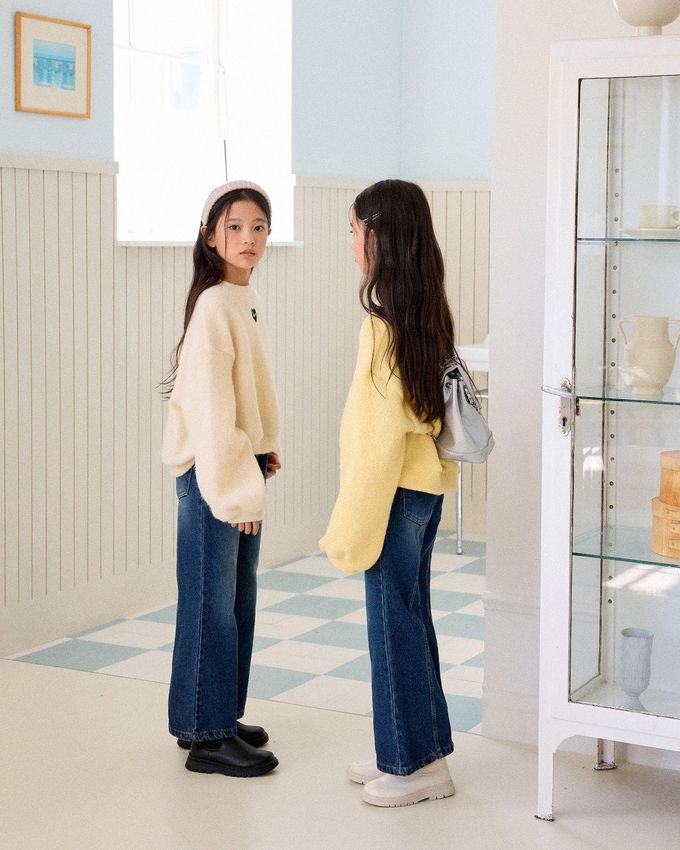 韓國 sm2 - 愛心點綴寬鬆落肩毛衣-黃