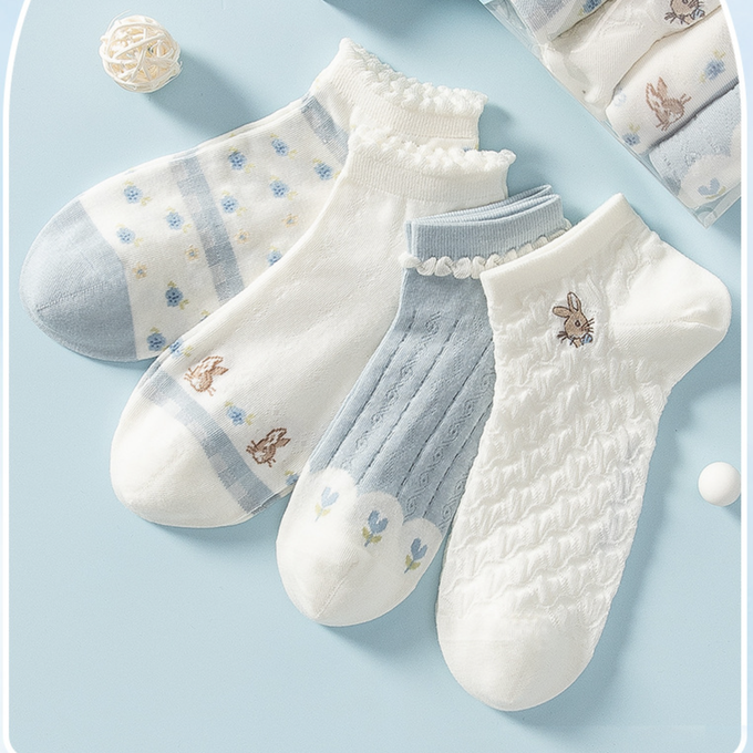 love, charlotte - 彼得兔聯名款嫩藍色系透氣輕薄短筒棉襪 (XXL (腳長22~24cm))-4 雙一組
