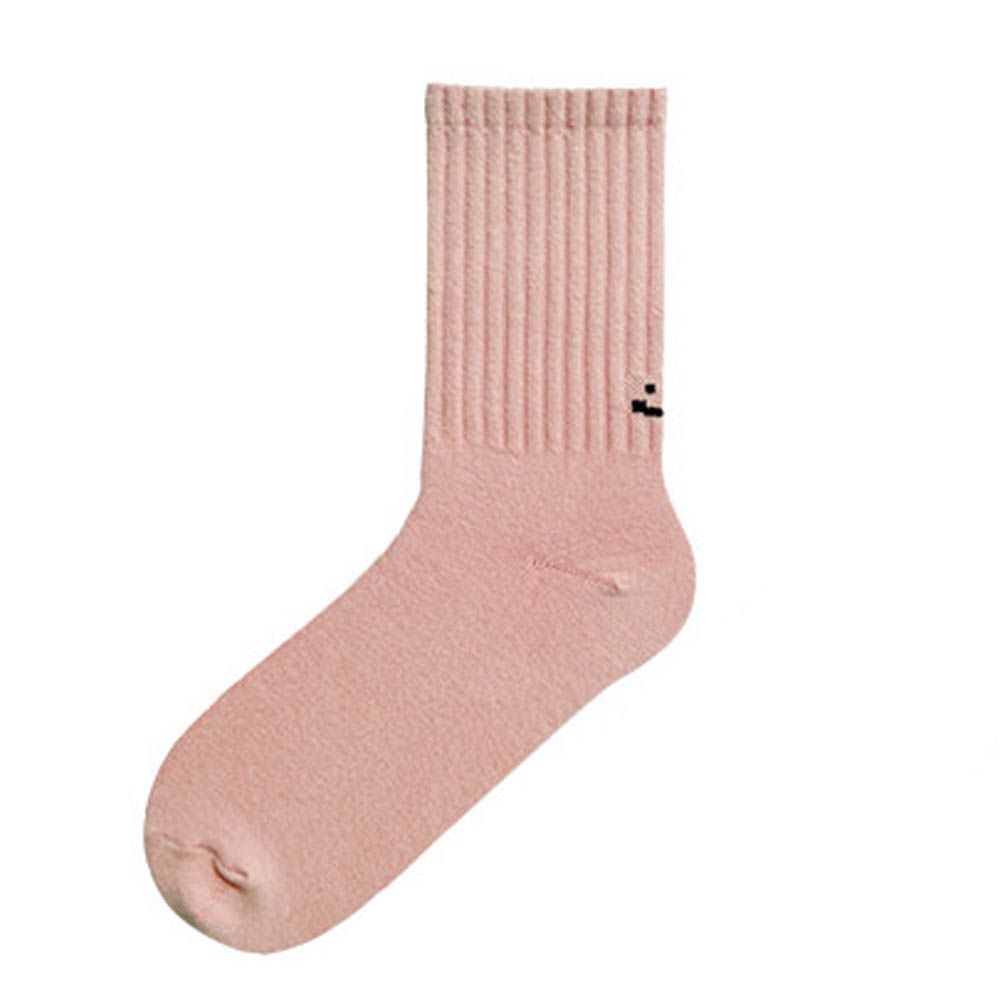 韓製彈力好穿中筒襪-笑臉-粉 (Free[230~270mm])-1雙