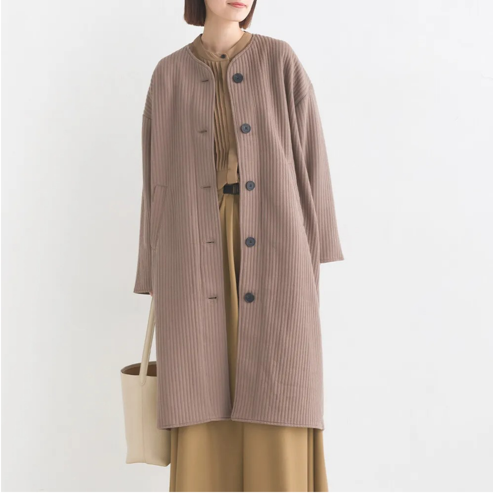 圓領直絎縫修身長版大衣/外套-摩卡棕