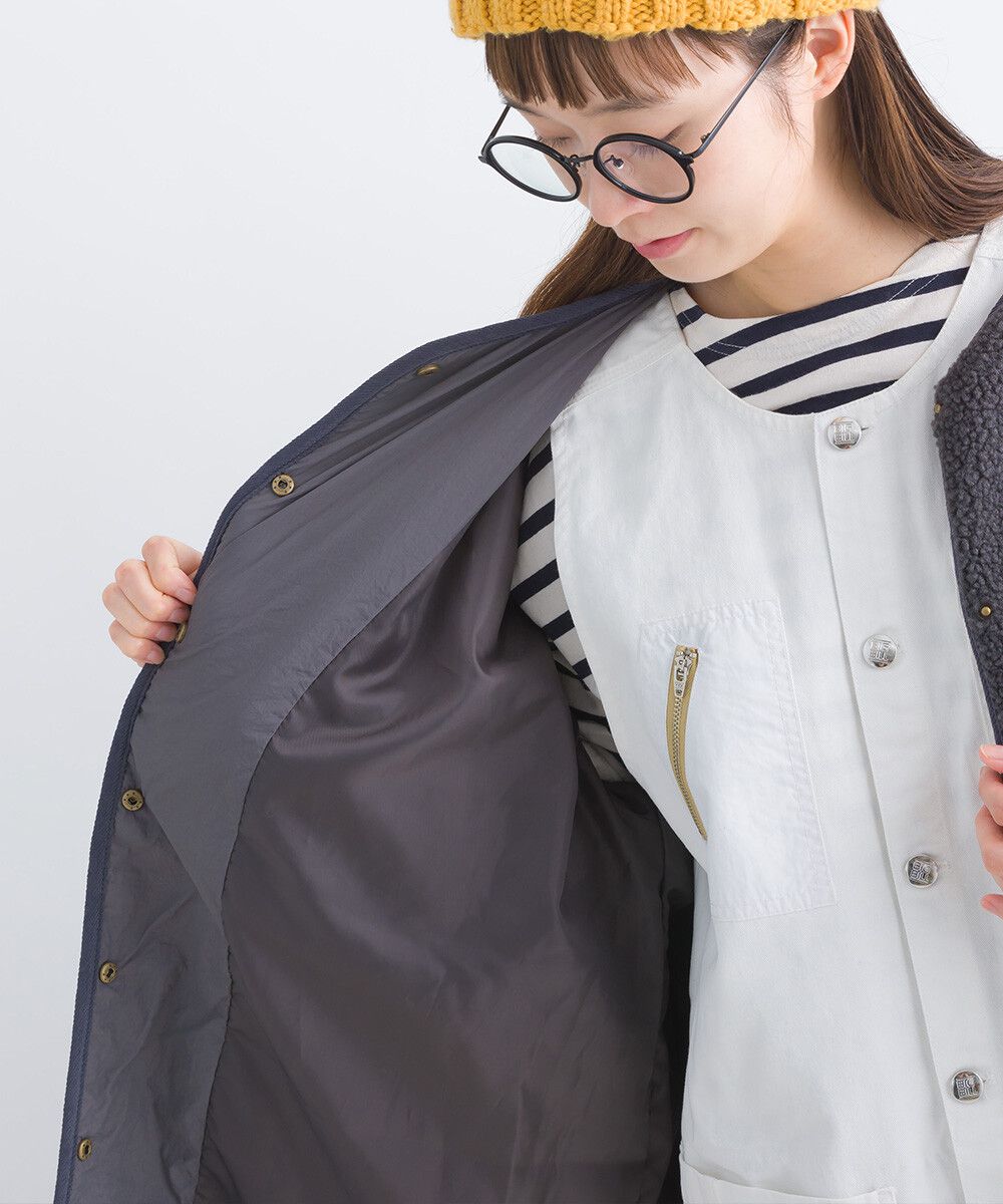 日本女裝代購 - 毛茸雲朵絎縫拼接長版鋪棉外套-軍綠