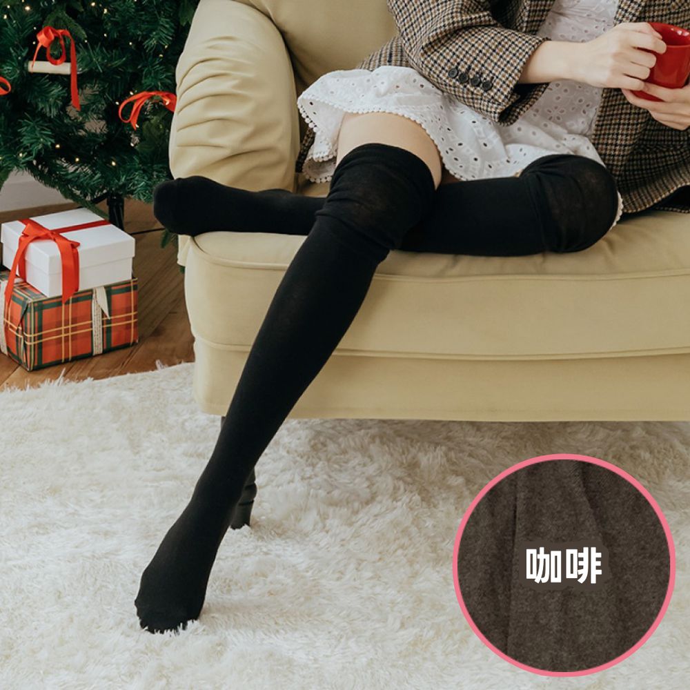 韓製泡泡堆疊過膝長筒襪/過膝襪-咖啡 (Free[230~260mm])