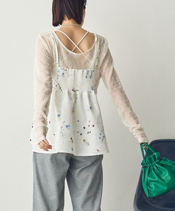 日本 Sans Souci 34+ - 優美花卉縮腰疊穿吊帶背心-海軍藍