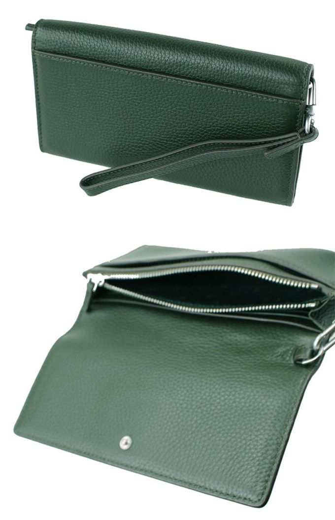 TORY BURCH - 素面皮革手掛長夾-墨綠色