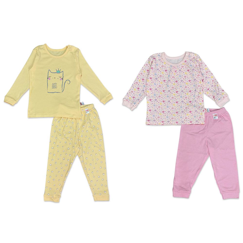 優而宜 - 嬰童長袖套裝-女款-粉色*2件+黃色*2件-一組四入