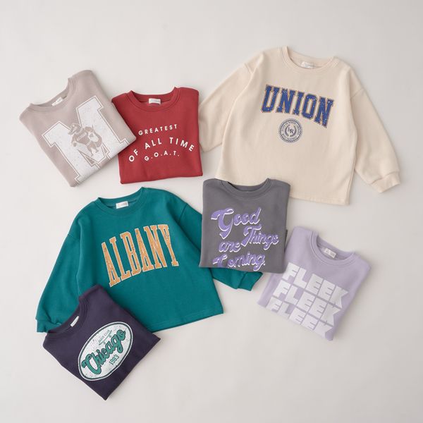 日本 b-ROOM - 裏毛定番英文印花長袖上衣-炭灰