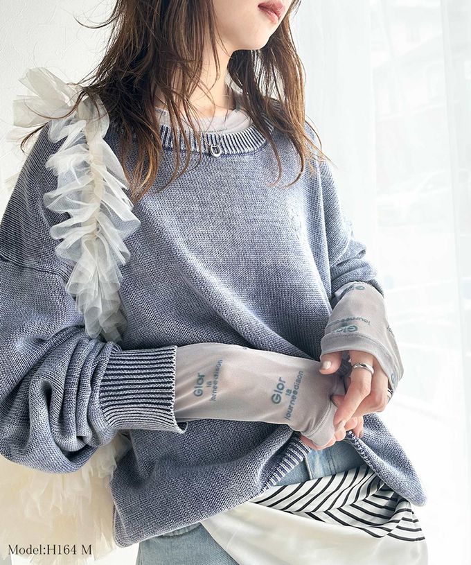 日本 Classical Elf - 厚磅棉復古刷色感logo長袖上衣-米灰