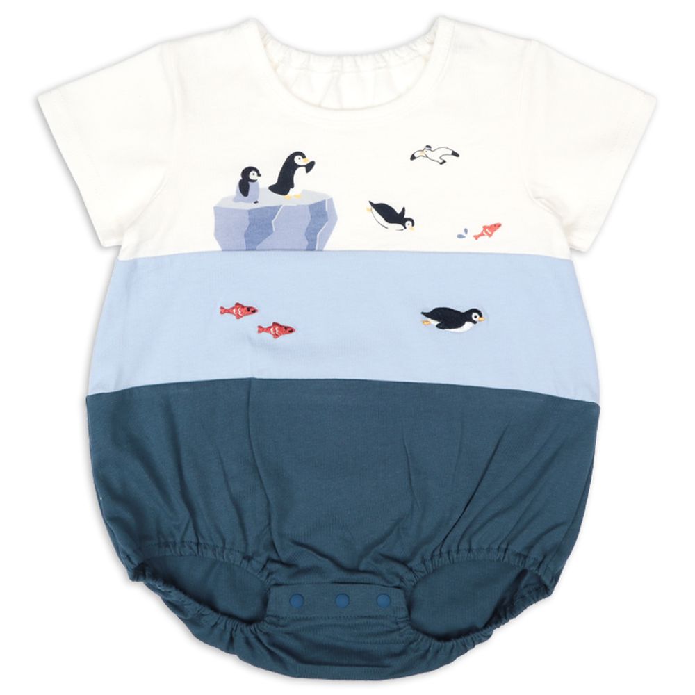 短袖拼接包屁衣-深藍色