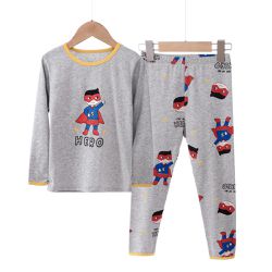 MAMDADKIDS - 透氣舒適圓領長袖套裝/家居服-小超人-灰色