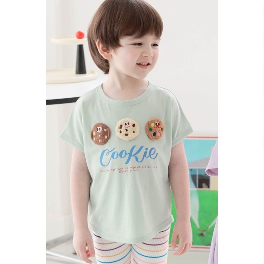 毛絨餅乾短袖上衣-綠