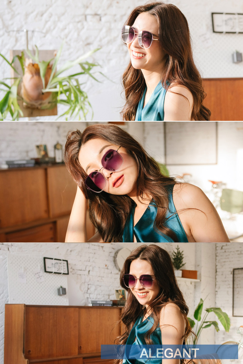 ALEGANT - 輕時尚漸層雪絨藍果凍透視金屬鏡框設計墨鏡│UV400太陽眼鏡