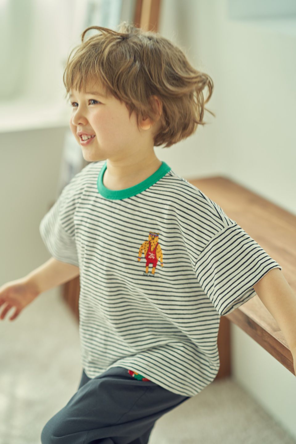 韓國 Mimico - 刺繡獅子條紋T