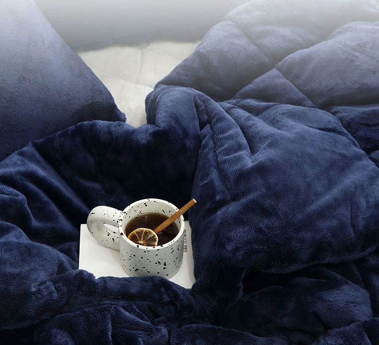 韓國 FLORA - 5mm雙面超細短絨毛棉被(冬被)-深藍