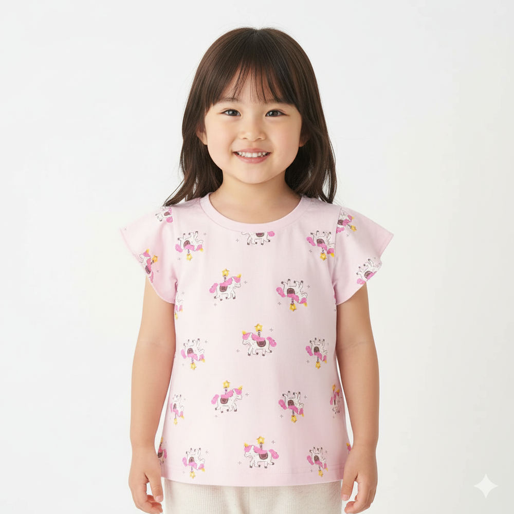 短袖T恤-滿版印花-粉紅色