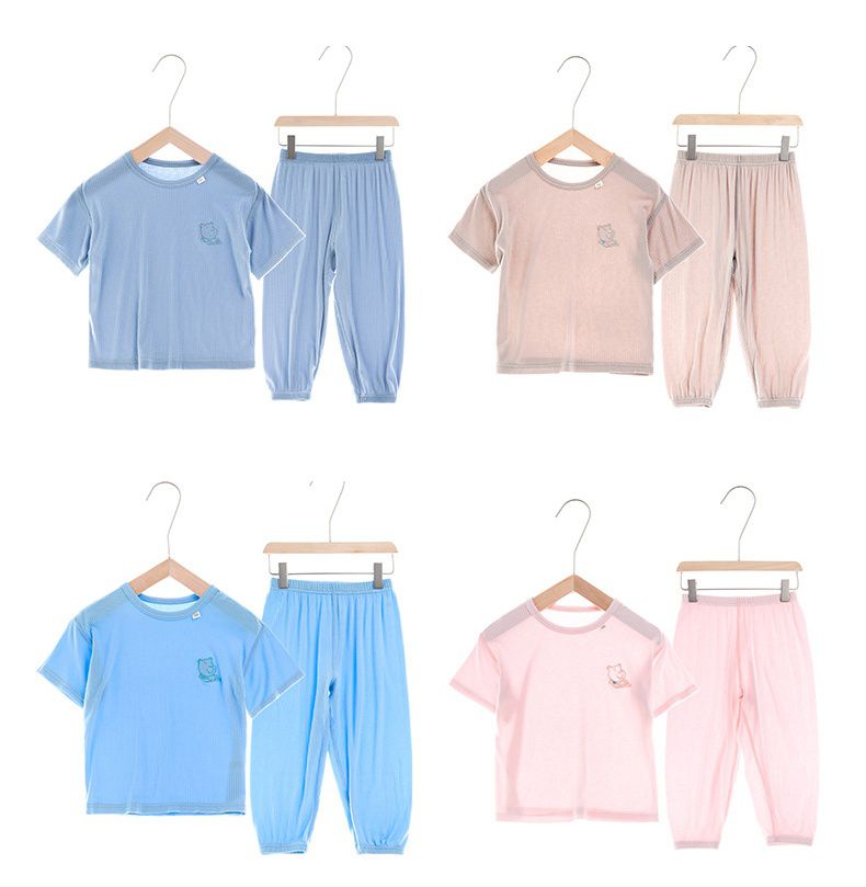 莫代爾透氣涼感短袖家居服套裝/空調服-熊熊-天空藍