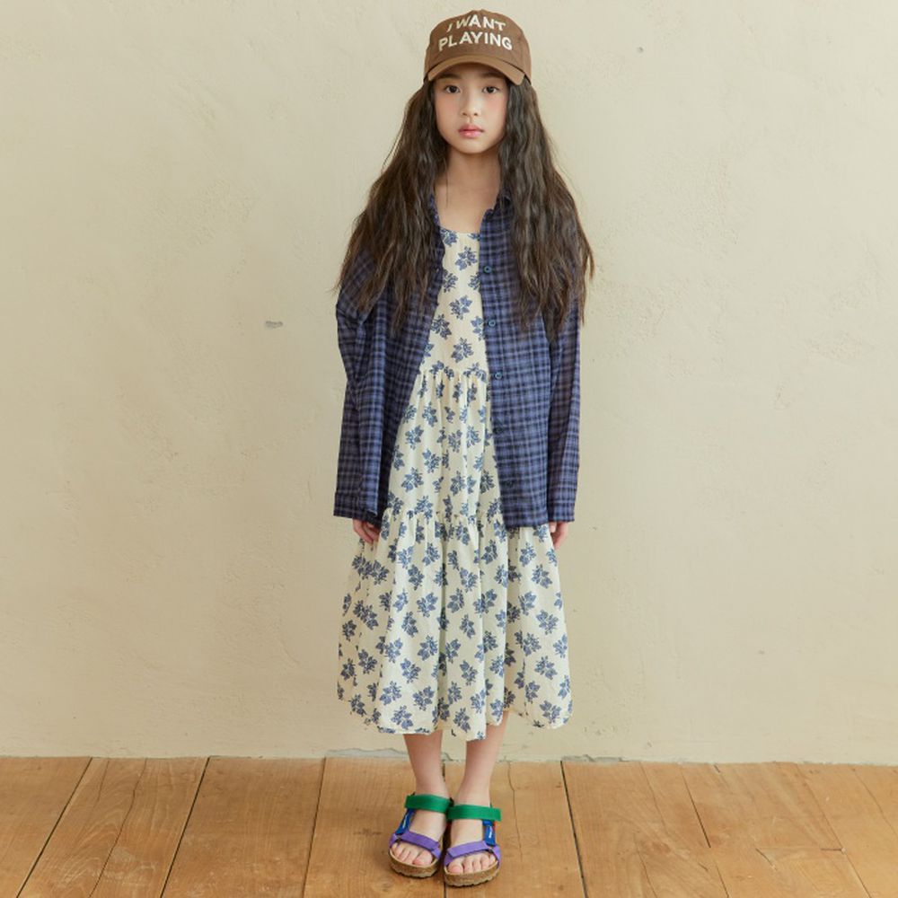 NAVi 古典花漾純棉細肩蛋糕裙洋裝-象牙白