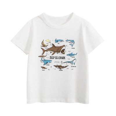 27KIDS - 純棉短袖上衣-深海鯊魚-米白