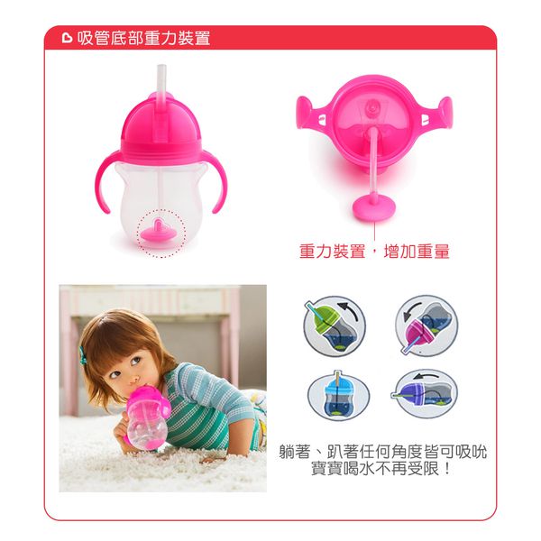 美國 munchkin - 貼心鎖滑蓋防漏杯(360度吸管)207ml-綠 (6M+)